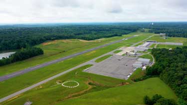 Side view aerial of airport